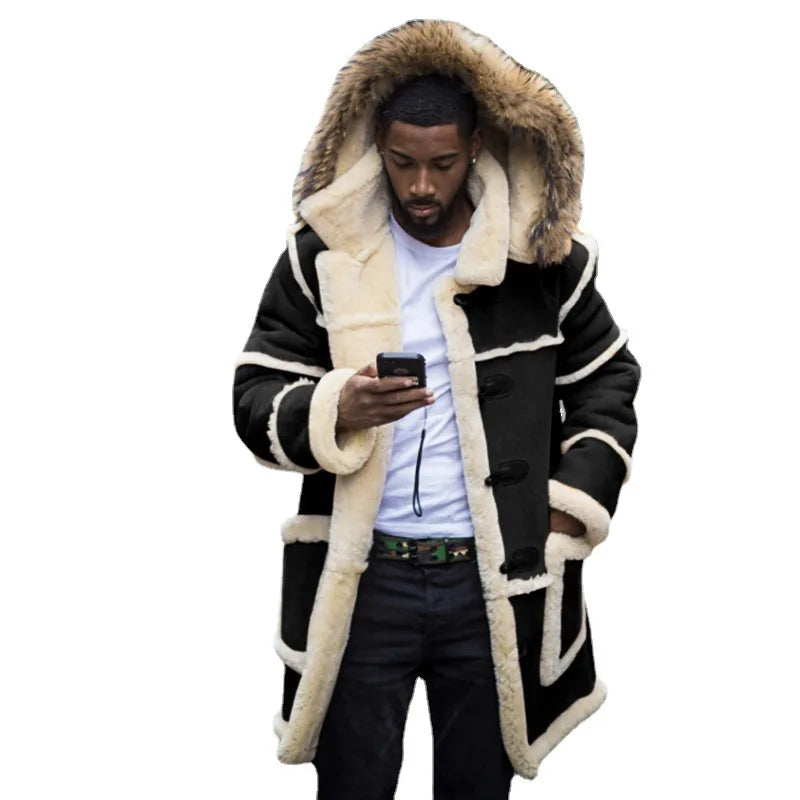 Overcoats Winter Men Jackets Loose Long Cotton-padded Coats Fashion Patchwork Thickened Plush Warm Jackets Casual Streetwear Men