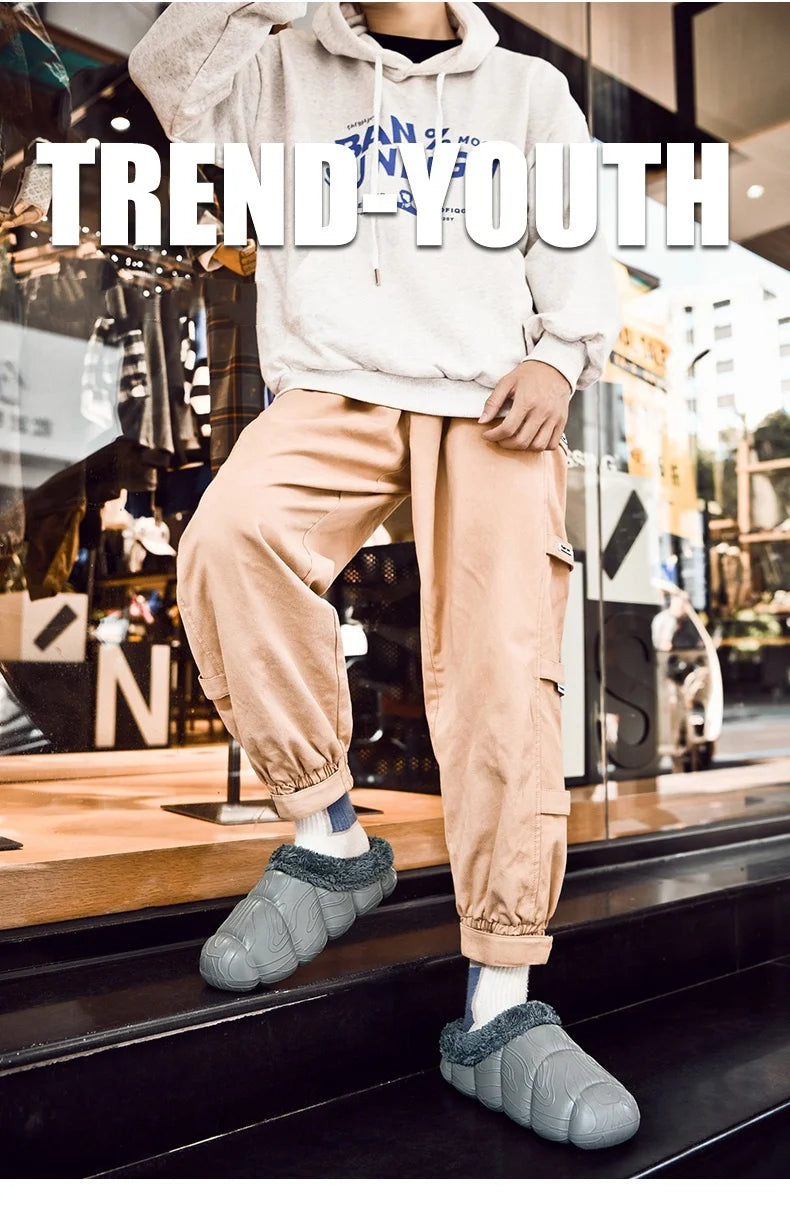 STRONGSHEN Men Women Warm Slippers EVA Slip on Shoes Walking Shoes Winter Fur Half Slipper Soft Household Sandals Zapatos Hombre