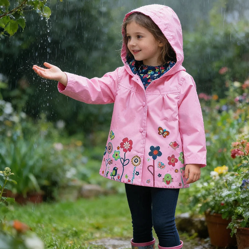 Girls Fashion Waterproof Children Clothes Autumn Casual Baby Boys Windcoat Long Sleeve Jacket Flower Print Kids Hoodie Outwear