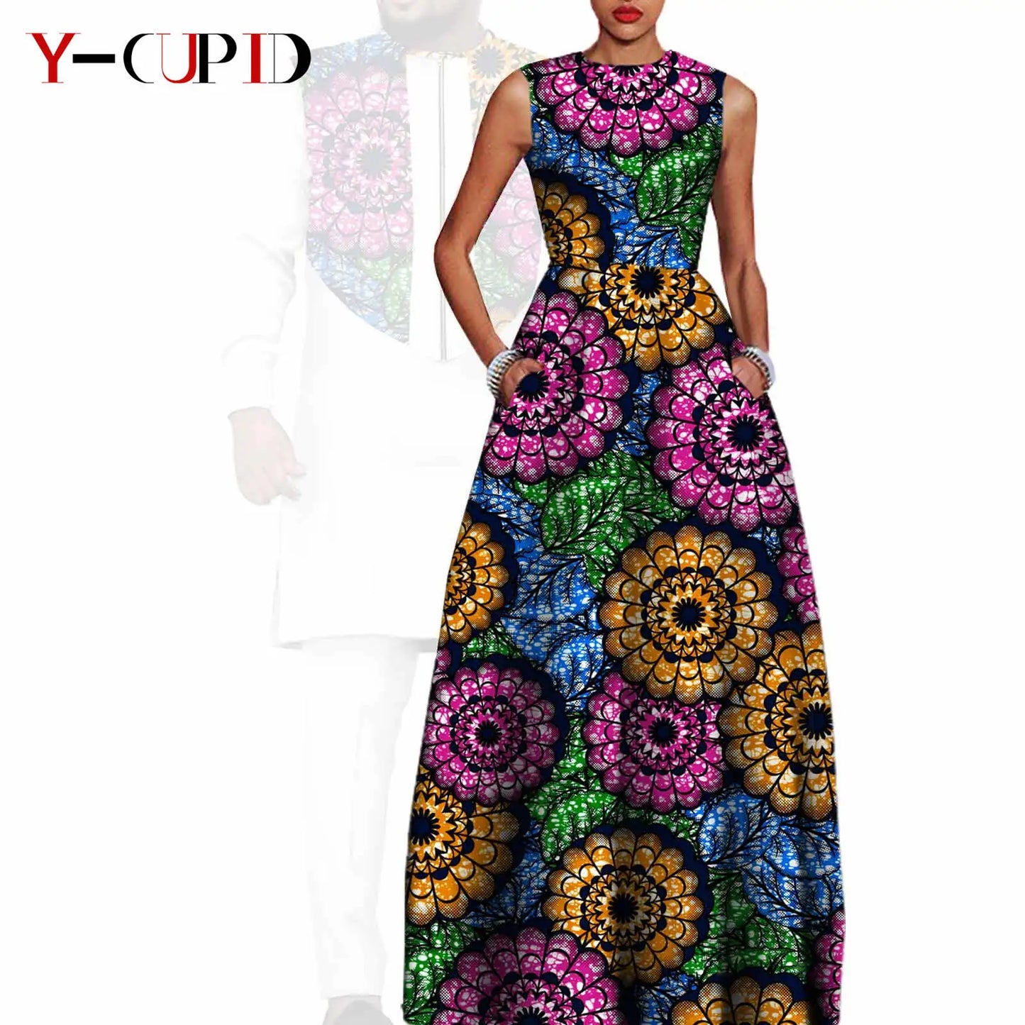African Dresses for Women Matching Couple Outfits Bazin Riche Men Top and Pant Sets Dashiki Outwear for Party Vestidos Y23C067