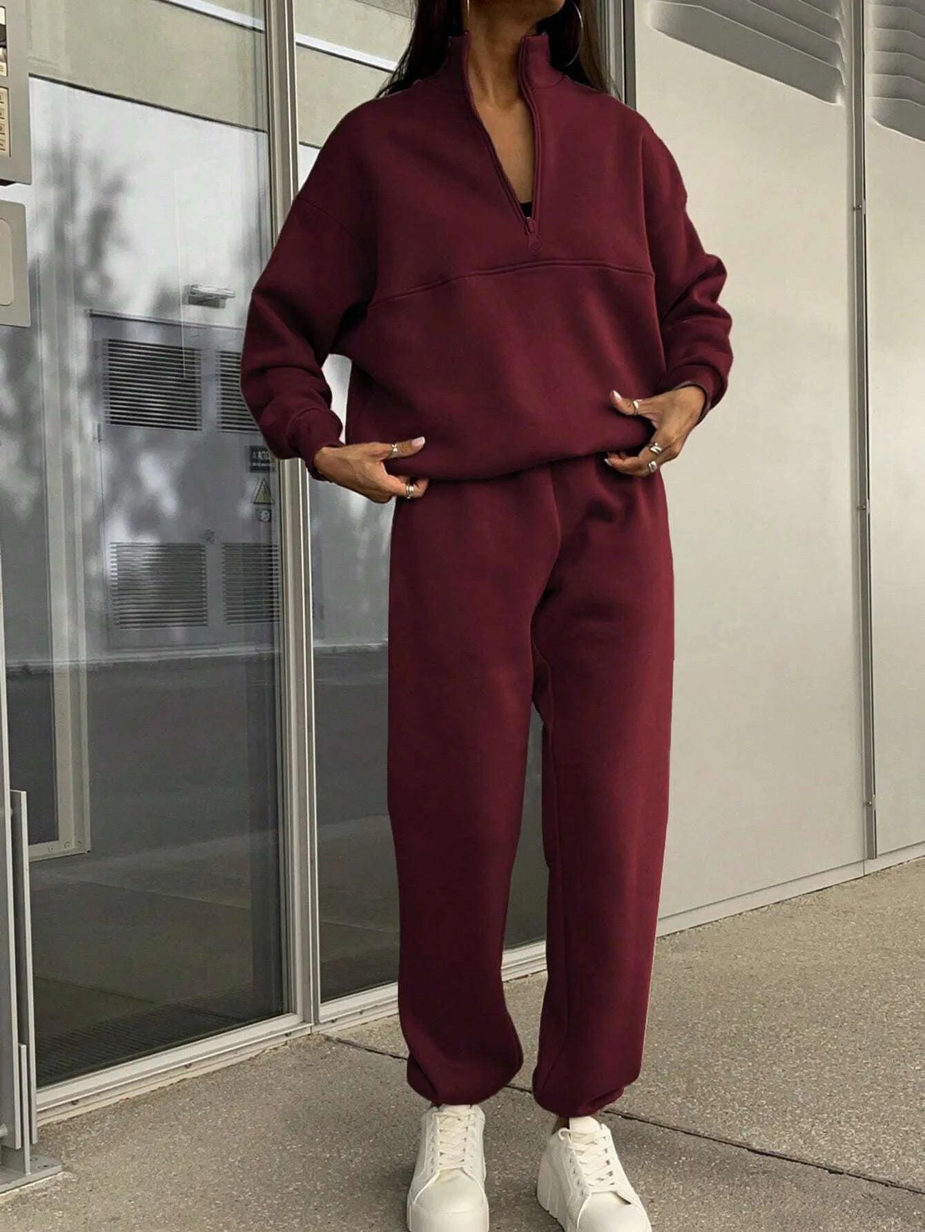 2026 Casual Pants Sets for Women Loose Long Sleeve Zipper Pullover Elastic Waist Trousers Two-piece Sets Women Tracksuit Outfits