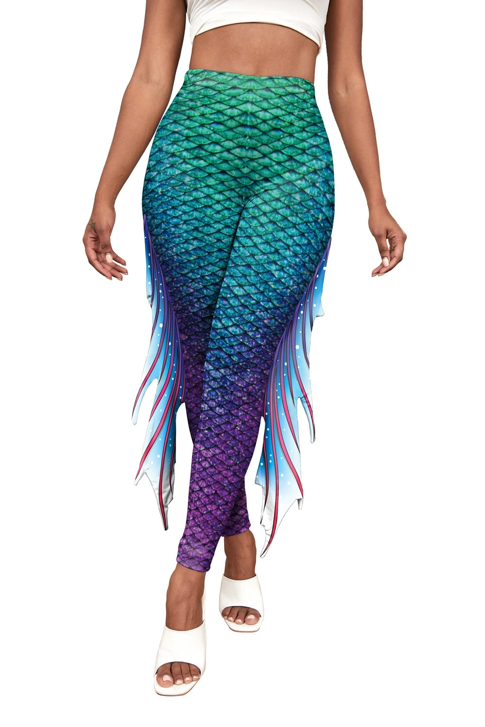 Mermaid Print Women's Pants Colour Fish Scales Yoga Leggings 3D Printed Women's Bottoms Fashion Women Trousers Workout Fitness
