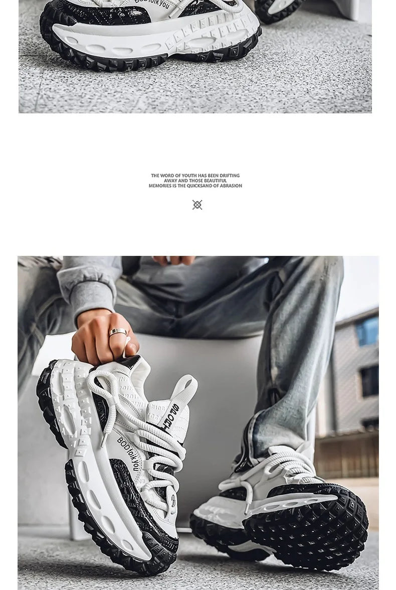 Trendy Dad Sneakers Thick Bottom Heightening Men's Casual Sports Shoes Spring Summer New Style round Toe Low Top EVA Insole