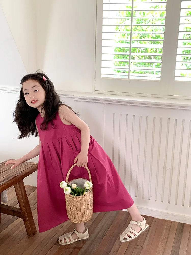 Girls Casual Dresses Girls' Dresses with Large Hemlines Sleeveless Casual Kids Dresses for Girls 2 To 8 Years Princess Dress