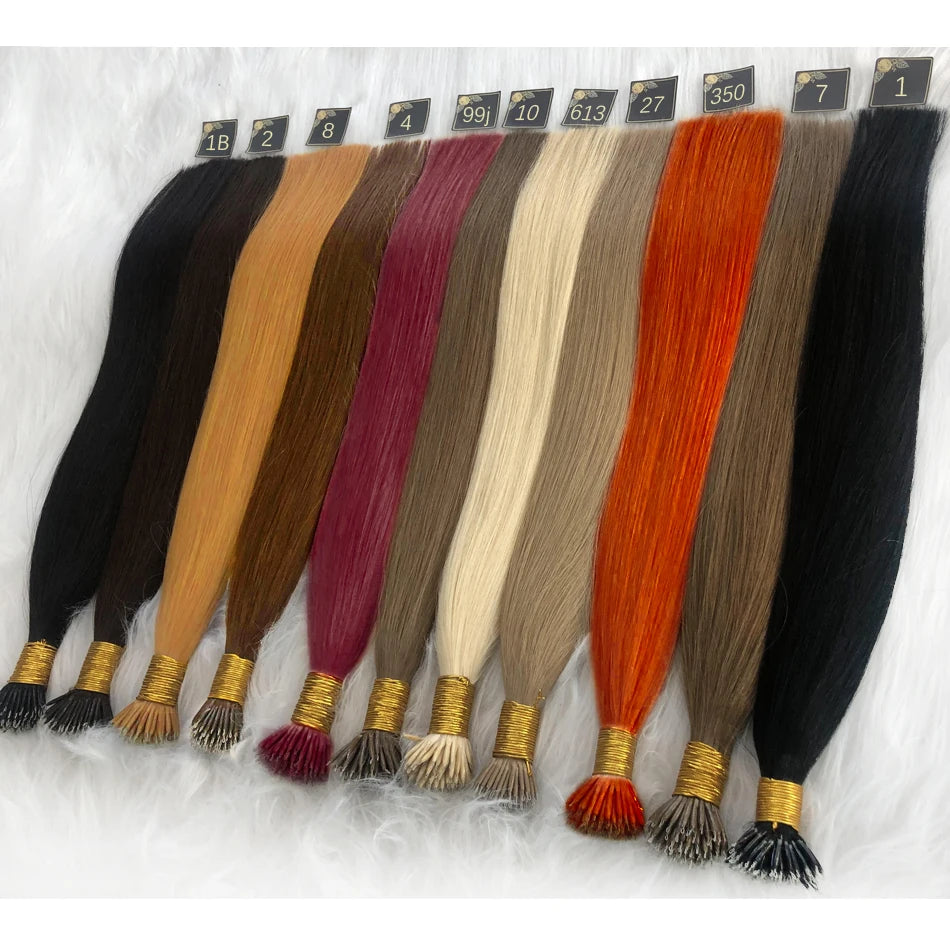 nano rings hair extension real human hair Invisible Mini Silicone Beads Black Brown Blonde Microlink 100% human Hair Extensions