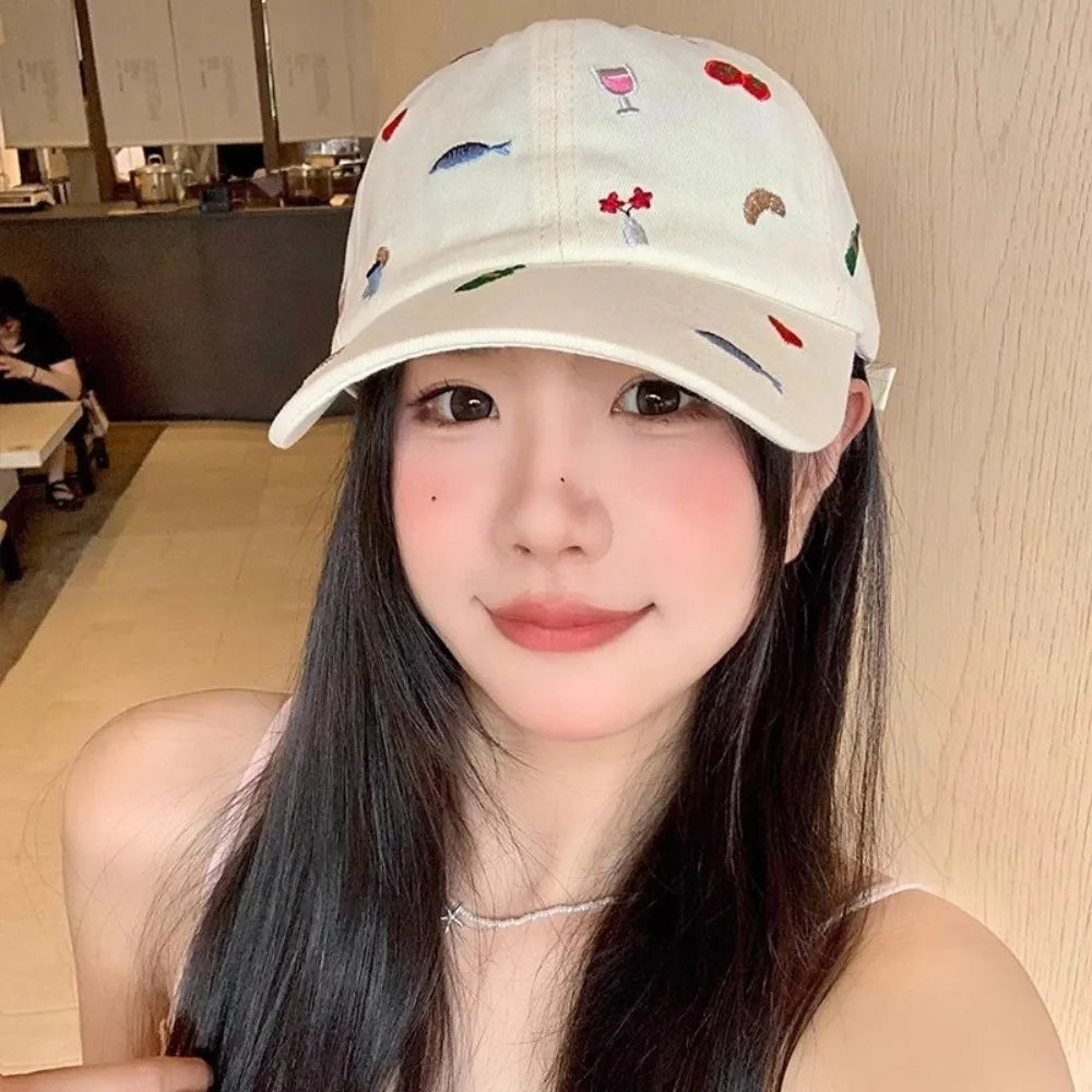 Retro Sweet Style Embroidered Baseball Cap Sunshade Breathable Sun Protection Cap Sunade Dubill Hat Women BAZAARHUBO