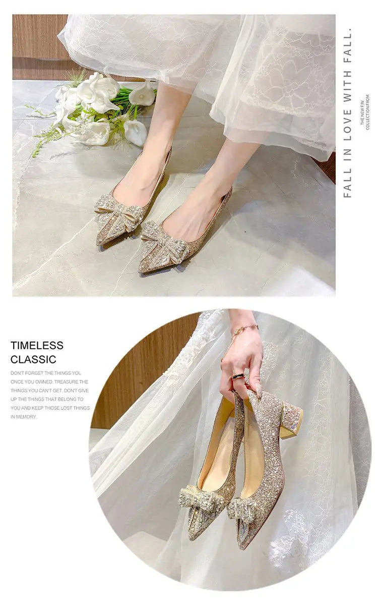 Women's Summer Footwear Stilito Rhinestone Shoes for Woman 2025 with Wedding Bride Genuine Mark Chic and Elegant A Comfortable E