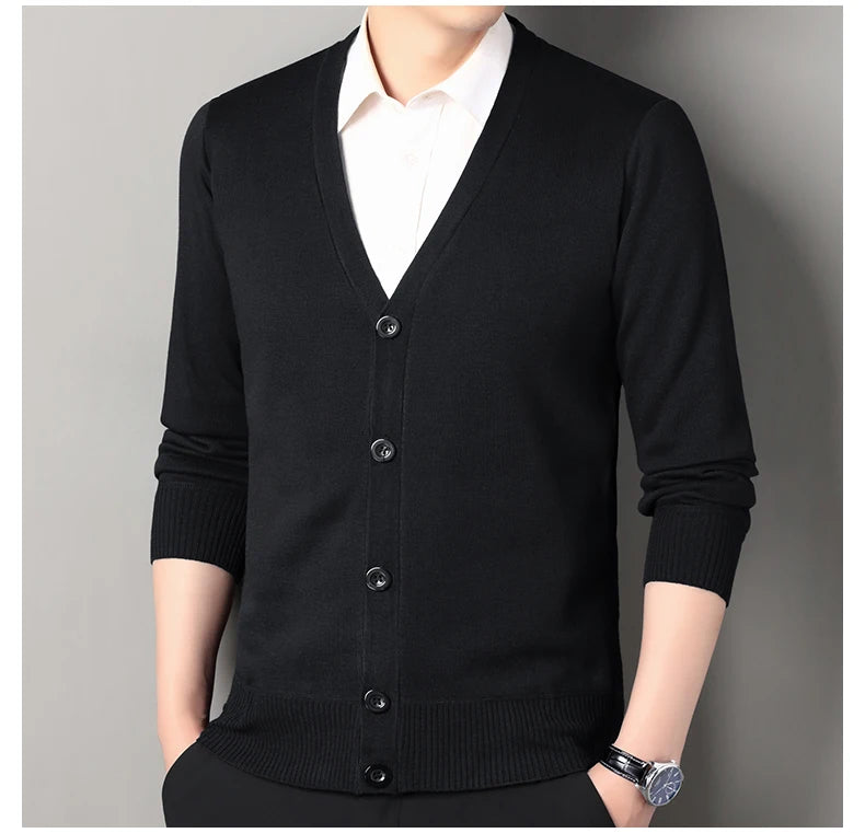 Mens Autumn Clothes Fleece Cardigan Jacket Knitted Sweater Outwear V-neck Fashion Cardigans Warm Men's Top