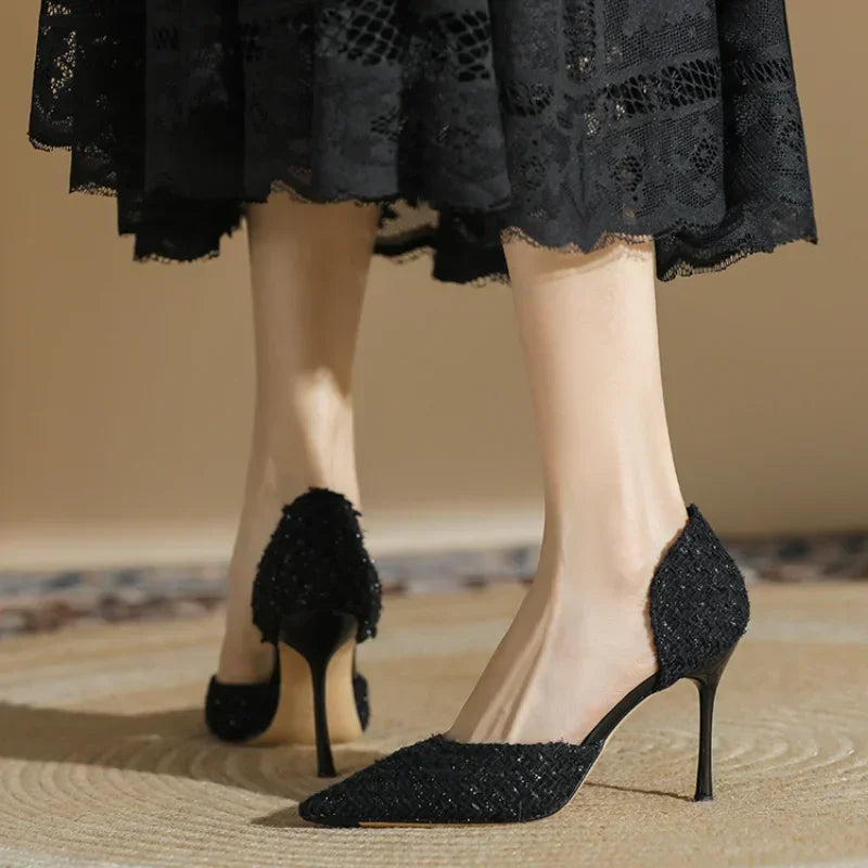 Women's Fashion High Heels Autumn New Thin Heel Pointed Temperament Simple Hollow Temperament Single Shoes