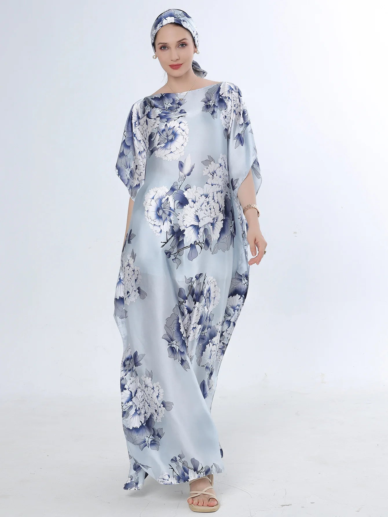 Summer New Fashion African Dresses For Women Elegant Printed Silk Muslim Lady Long Hijab Kaftan Dress Oversize Kuwait Abaya