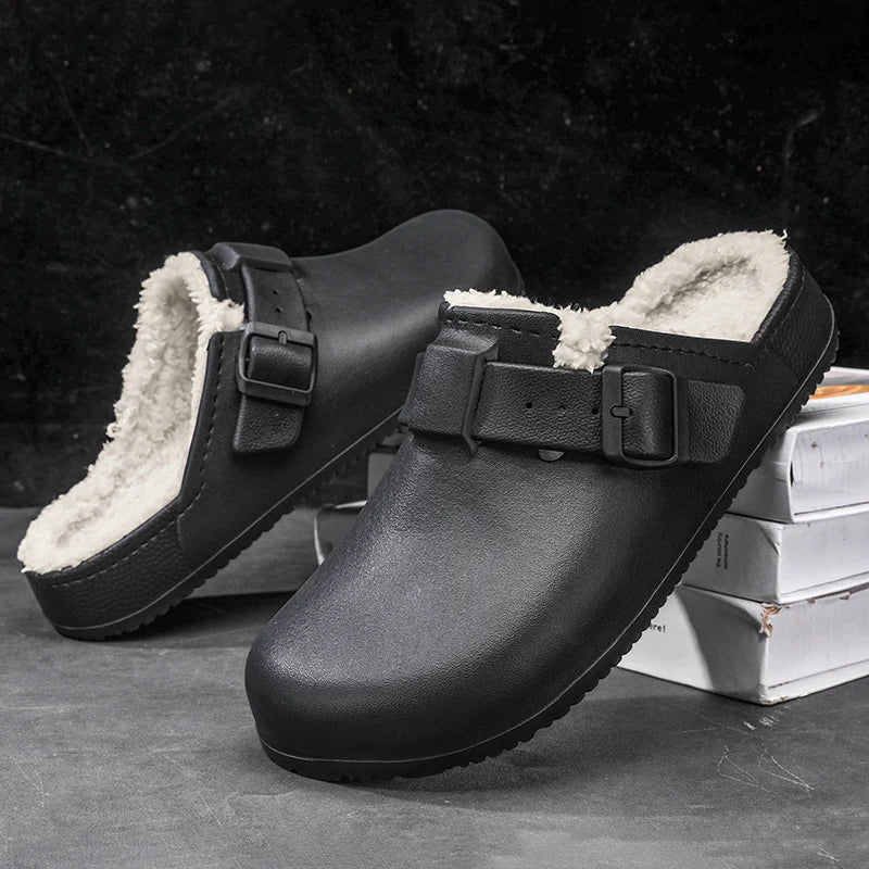 Winter Men Slippers Keep Warm Men Cotton Shoes with Fur Couple Home Slides Waterproof Flat Casual Shoes Indoor Outdoor Slippers