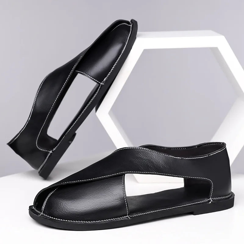 Italian Leather Sandals for Men Summer Sandals Men Casual Shoes Black Fashion Gladiator Sandals for Men Designer Shoes Zapatos