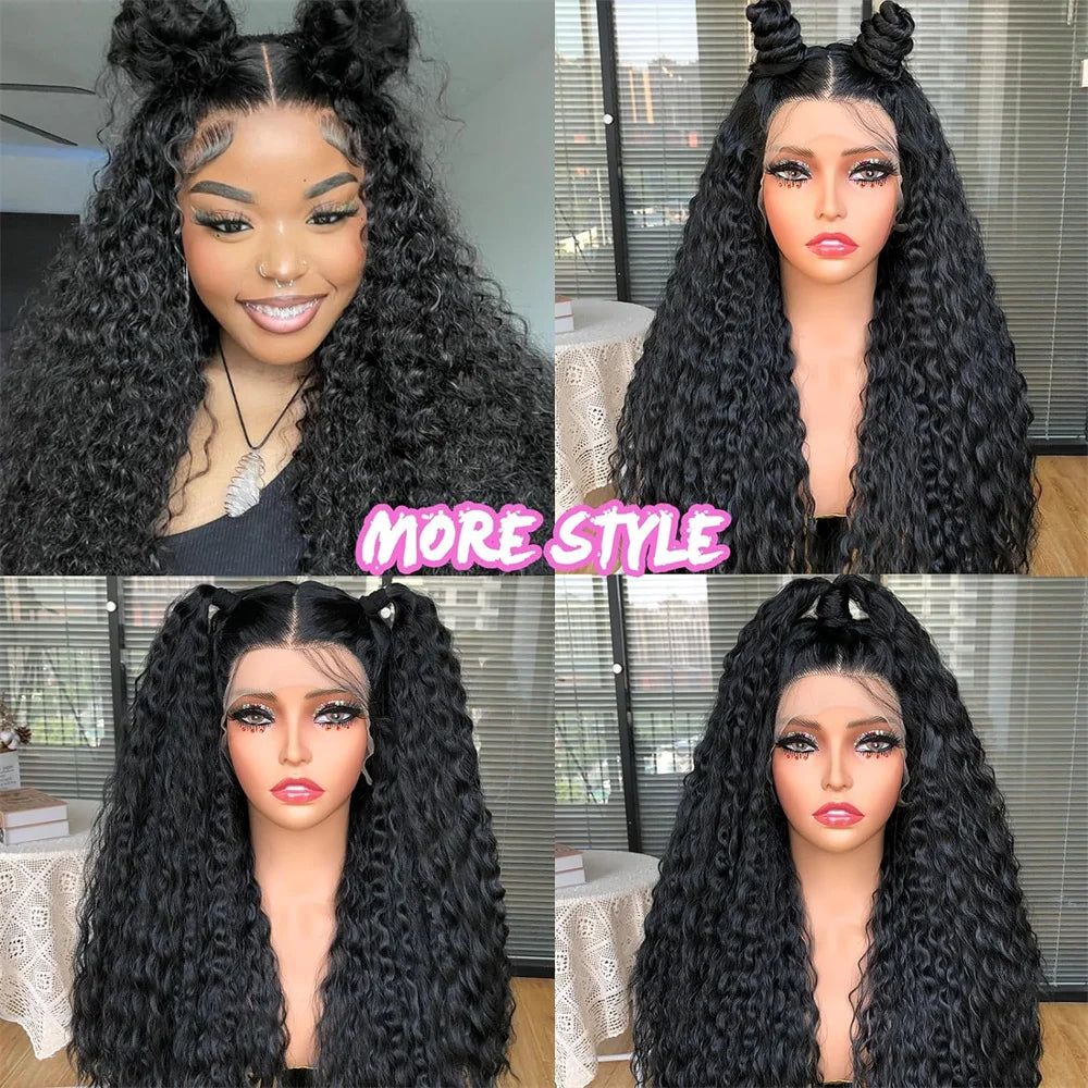 Princess Deep Wave 13X5 Lace Frontal Wigs For Women Brazilian Human Hair Wig Transparent Lace Pre plucked Natural Black Color