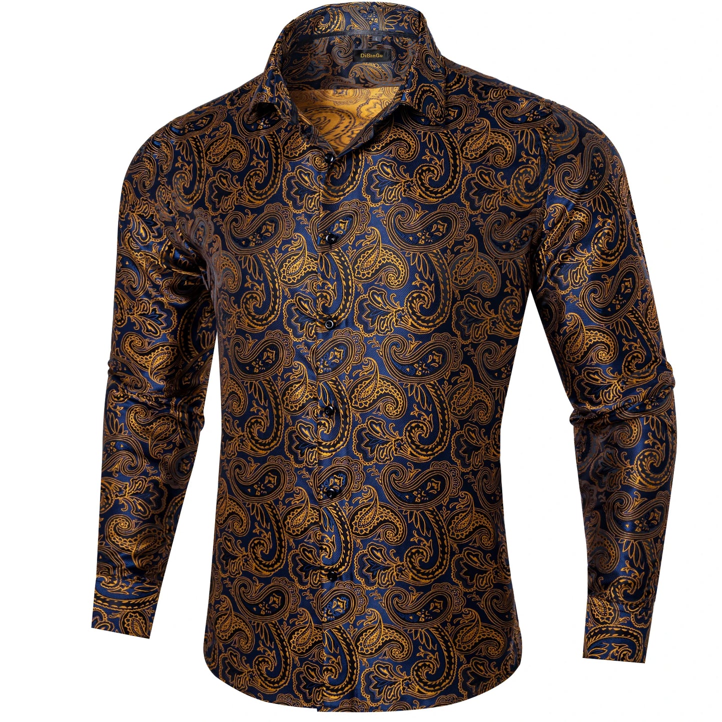 Luxury Purple Paisley Polyester Shirts for Men Long Sleeve Wedding Prom Men Clothing Button Down Collar Social Dress Shirt
