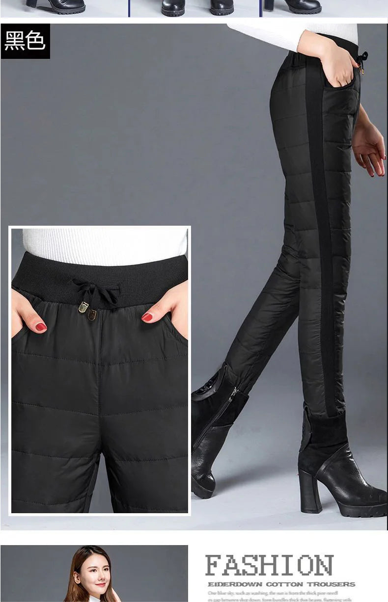 Winter Warm Windproof Pencil Pants Women Casual Oversize 4xl Slim Cotton Padded Lined Sweatpants High Waist 90cm Black Leggings