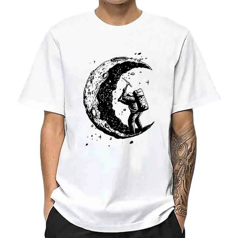 Men's High Quality 100% Cotton Moon Print Casual Summer Cool Short Sleeve Men Tshirt Loose t-shirt Male Tee Shirts Male Tee Tops