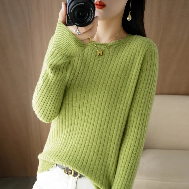 2026 Women Sweaters Autumn Winter Long Sleeve Pullovers O-neck Stripe Warm Pullover Korean Fashion Bottoming Shirts Loose Jumper