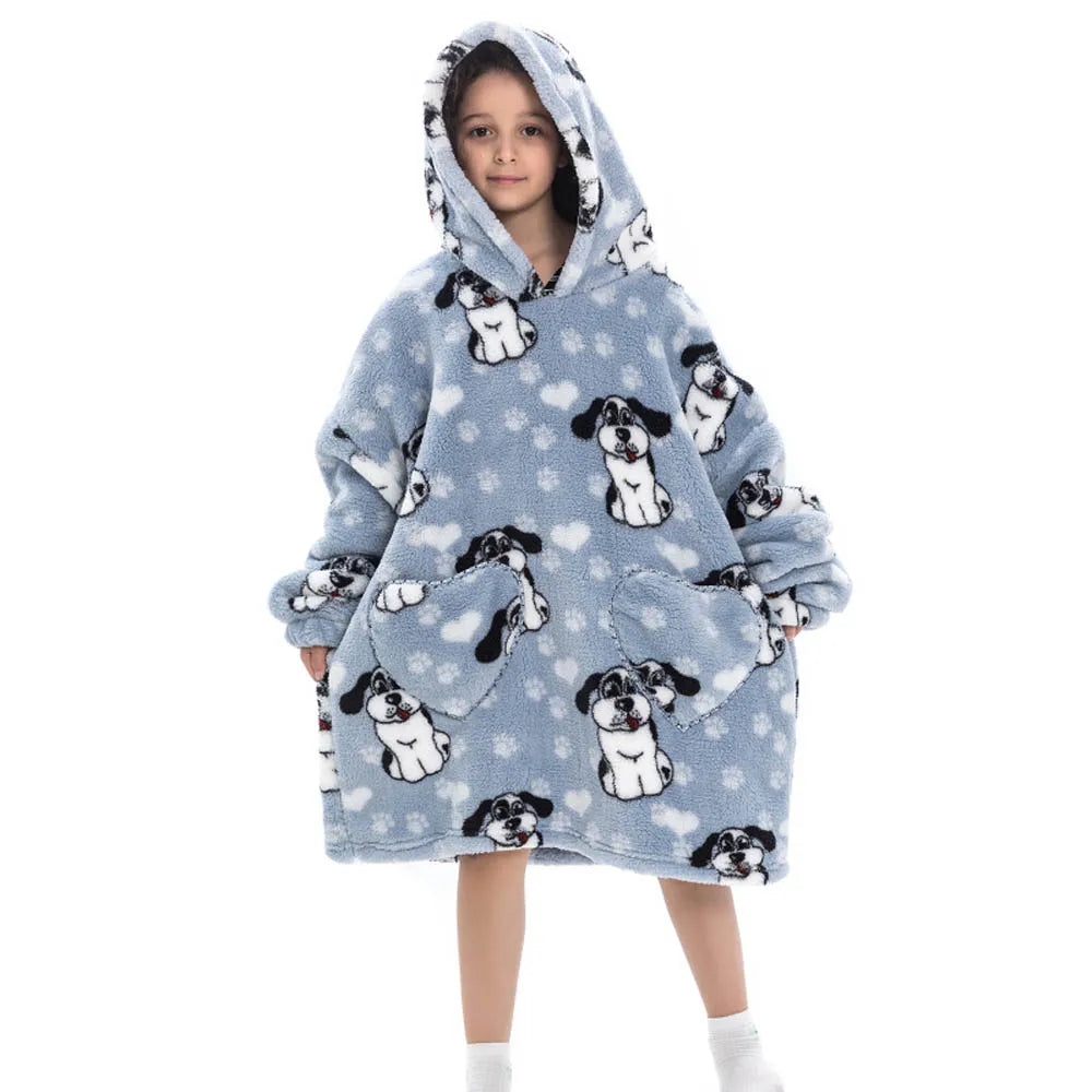 Girls Winter Clothes Flannel Thick Hoodies Super Warm Children's Sweaters Kids Hooded Loose Clothing Homewear Wearable Blankets