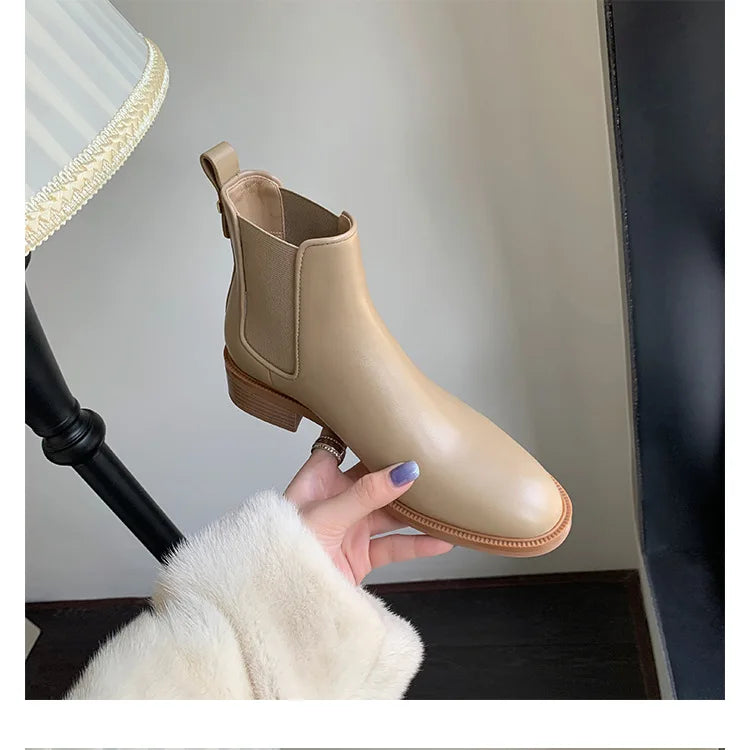 2026 Autumn/Winter Ankle Boots Women Basic Chelsea Botas Mujer Low Thick Heels Short Booties PU Leather Slip On Stretch Botines