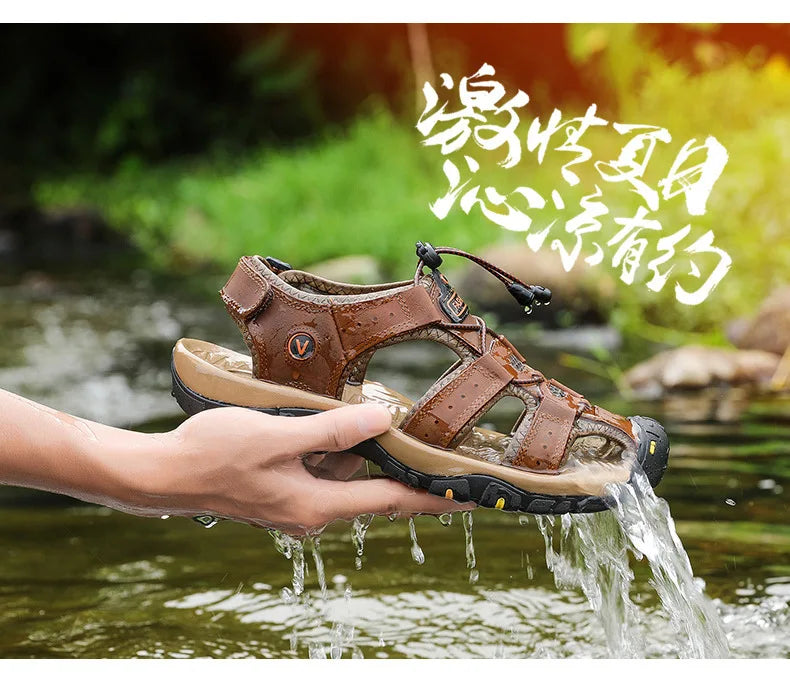 2026 Men Sandals Genuine Leather Mens Casual Shoes Outdoor Men Leather Sandals for Men Beach Shoes Roman mens Shoes