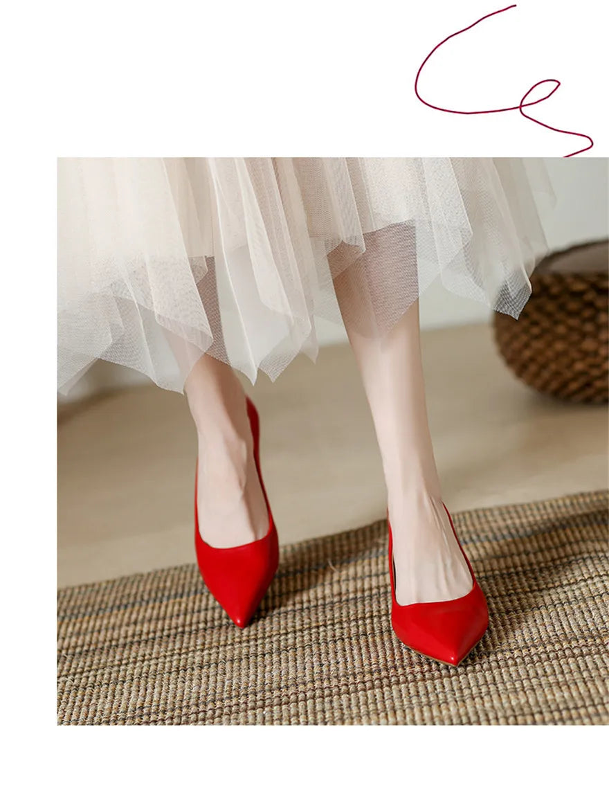 Soft Leather Concise Ladies Office Shoes 2026 Spring Shallow Comfort 6.0cm High Heels Women Pumps Dress Pointy Toe Wedding Shoes
