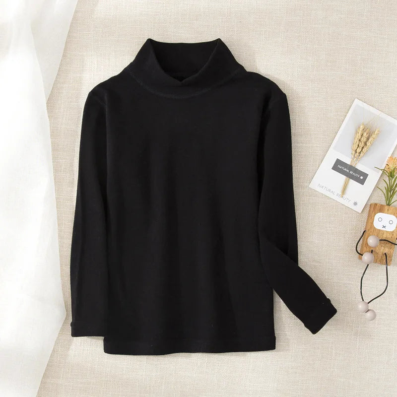 Children's Clothing Boys Girls Winter Thermal T-shirts Turtleneck Solid Long Sleeve Soft Warm Fleece Bottoming Shirts Kids Tops