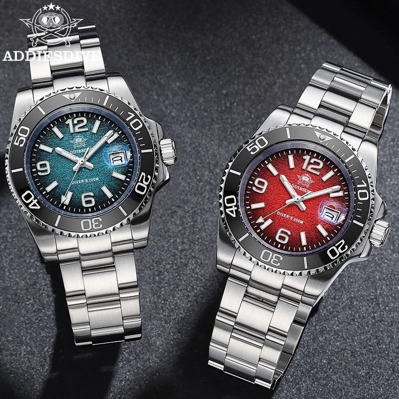 ADDIESDIVE 41mm Watches Japan 2115 Quartz Movement Luminous 200m Waterproof Dive Ceramic Bezel 316L Stainless Steel Man Watches