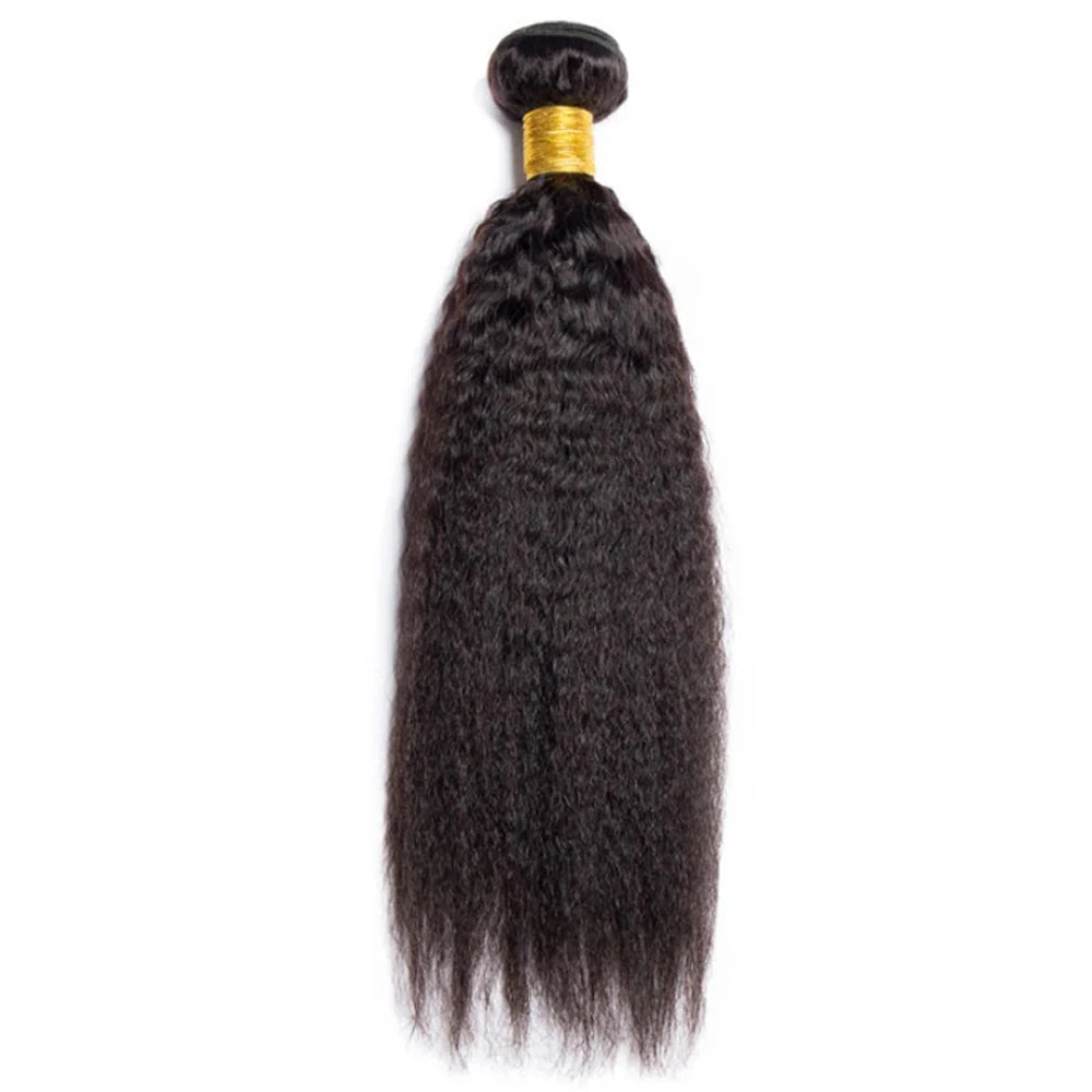 HairUGo Brazilian Kinky Straight 1/3 Bundles Remy Yaki Straight Bundles Human Hair Extensions Natural Color Human Hair Weave