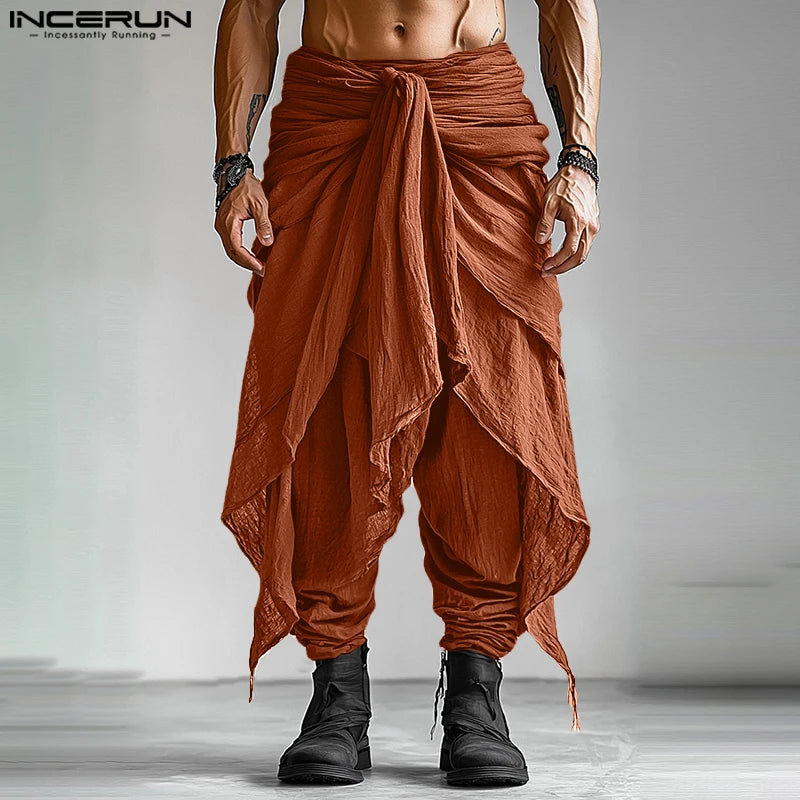 INCERUN Fashion Summer Spring Men Casual Pants Harem Pant Pleated Long Trousers Streetwear Oversize Men's Clothing S-5XL