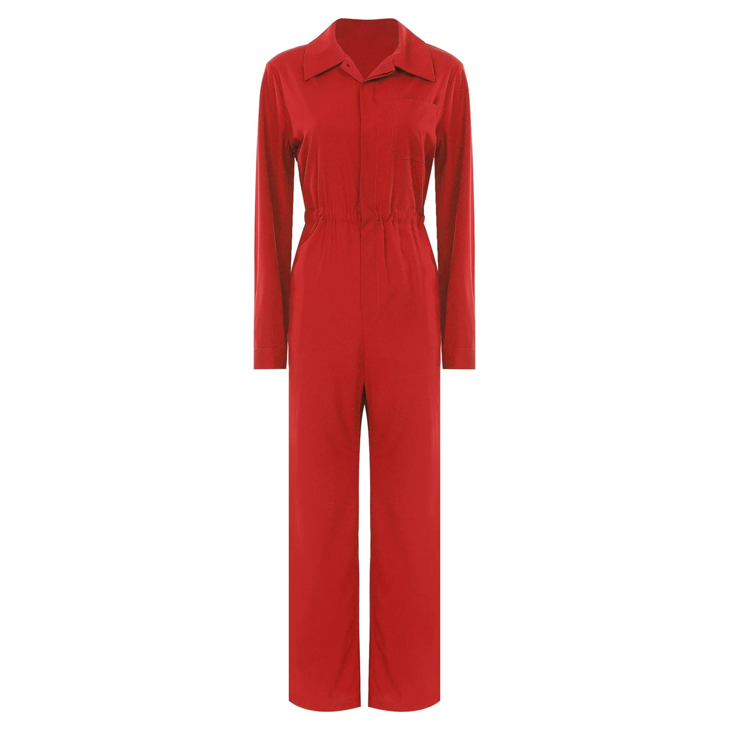 Womens Coverall Solid Color Turn-Down Collar Long Sleeve Button Jumpsuit Mechanic Work Overalls Fashion Casual Cargo Rompers