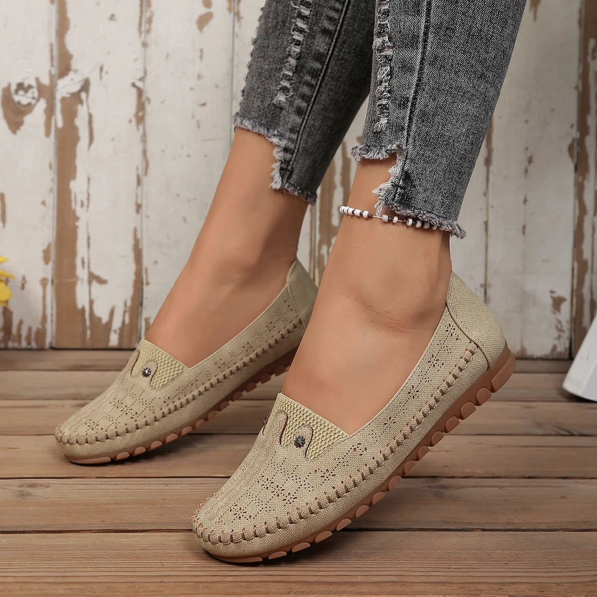 goreyodoly women loafers hollow floral design patchwork slip on flats breathable lightweight casual walking shoes soft non slip