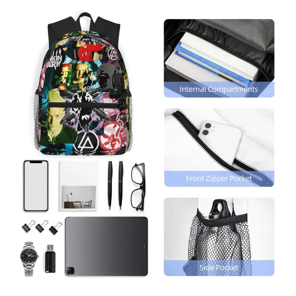 L-Linkin-S P-Park-S Band Student Backpack School Bag Hiking Travel Daypack for Boys Girls Fashion Bookbag Shoulder Bags