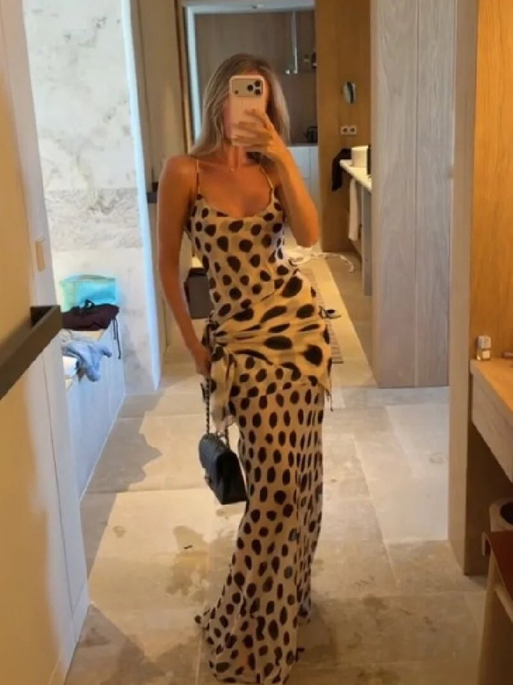 Retro Polka Dot Sling Maxi Dress Woman Sexy U-neck Sleeveless Waist-cinching Bodycon Dresses 2026 Summer Party Vacation Robes