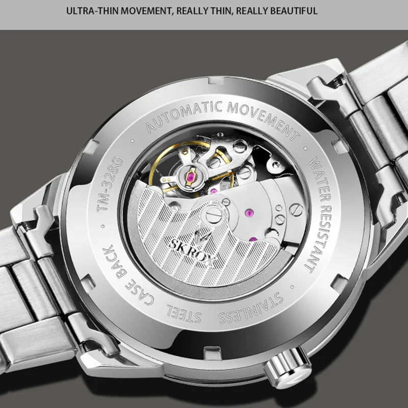 Original Genuine SKROX High-end Luxury Stainless Steel Skeleton Automatic Mens Watch Mechanical Waterproof Elegant Wrist Watches