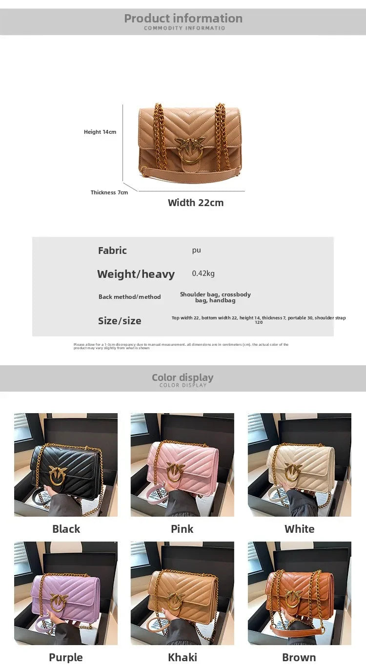 Women Embroidered Small Square Bag Chain Swallow Bag High End Versatile Shoulder Crossbody Bag Fashion Daily Ladies Handbag