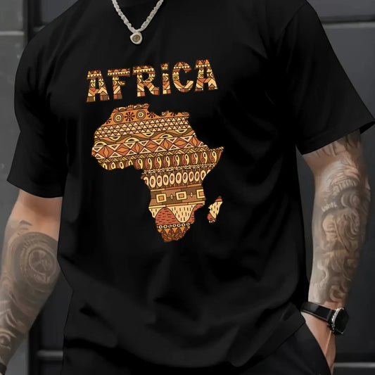 Men Africa Graphic T-Shirt - Vibrant African Map Design Soft Comfortable Short Sleeve Tee Casual Summer Style Men Clothing
