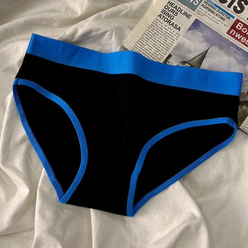 5Pcs/Set Sport Cotton Panties Women Middle Waist Briefs Girls Solid Color Underwear Breathable Underpants Color Blocked Triangle