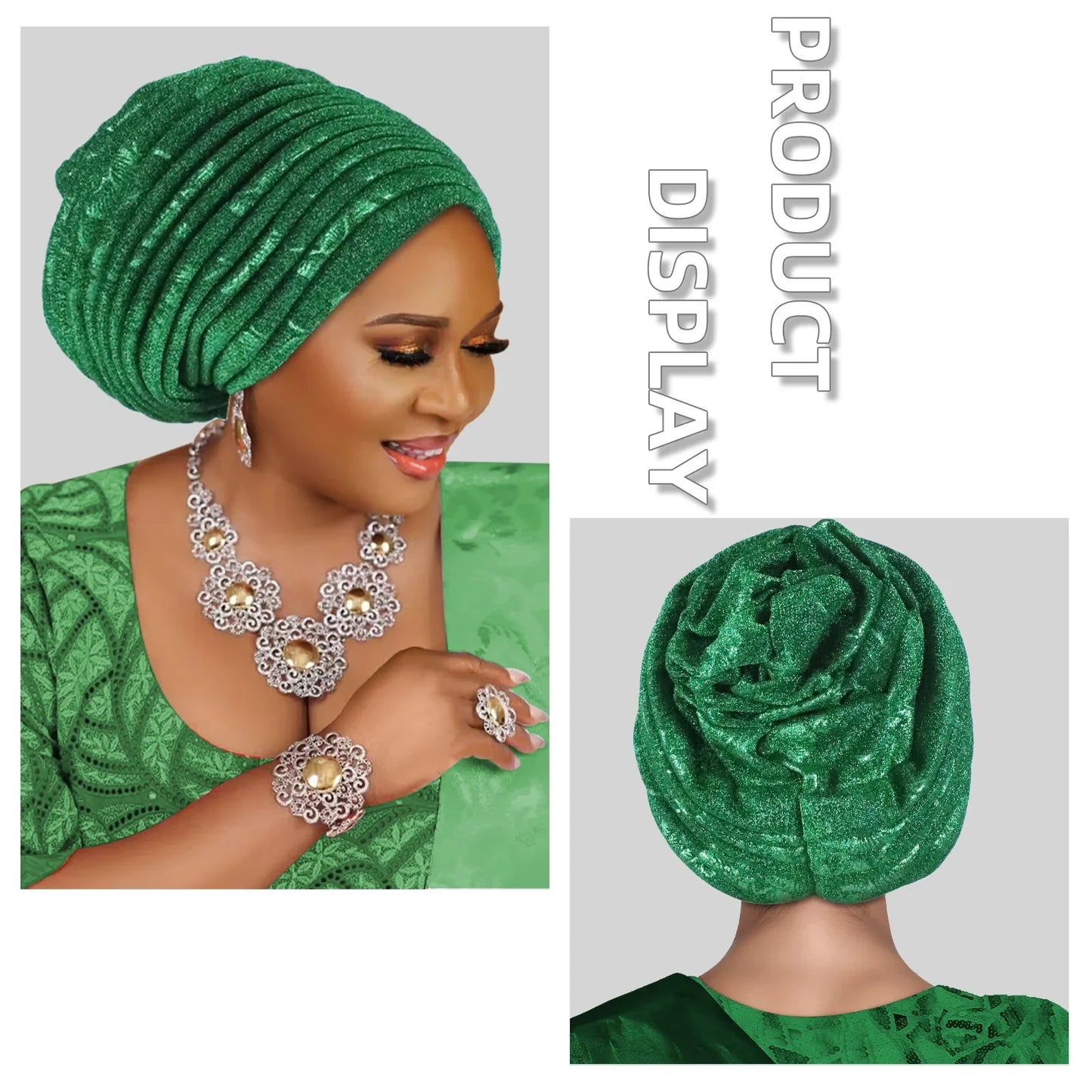 African Lady Headpiece Muslim Headscarf Hat Glitter Fabric Turban Cap for Women Pleated Head Wraps Bonnet