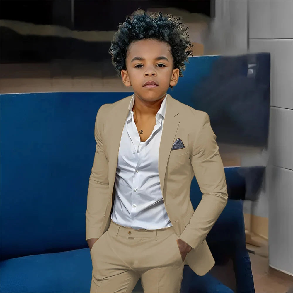 Casual Beige Boys Suit 2 Piece Set Fashion Design Wedding Tuxedos for Kids Custom Clothes 2-16 Years Old Outfit