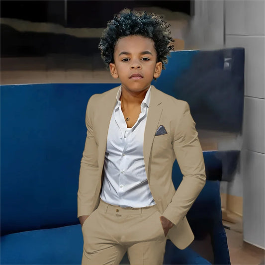 Casual Beige Boys Suit 2 Piece Set Fashion Design Wedding Tuxedos for Kids Custom Clothes 2-16 Years Old Outfit