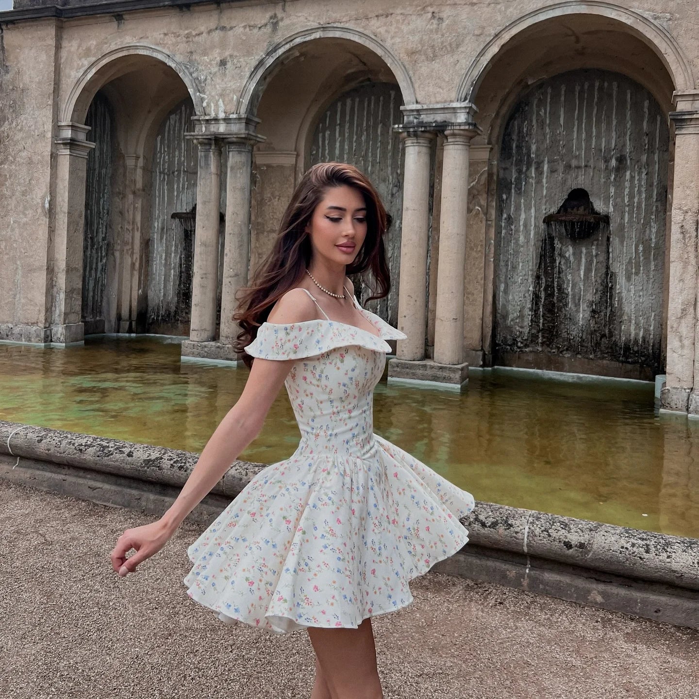 Mingmingxi Fashion Summer Dresses 2024 Floral Print Party Dresses Off The Shoulder Holiday Dress Elegant  A Line Women Clothing