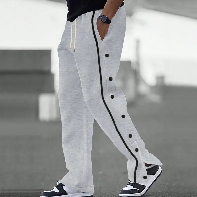 2025European and American Autumn New Men's Casual Sports Button Pants Straight Drawstring Long Pants