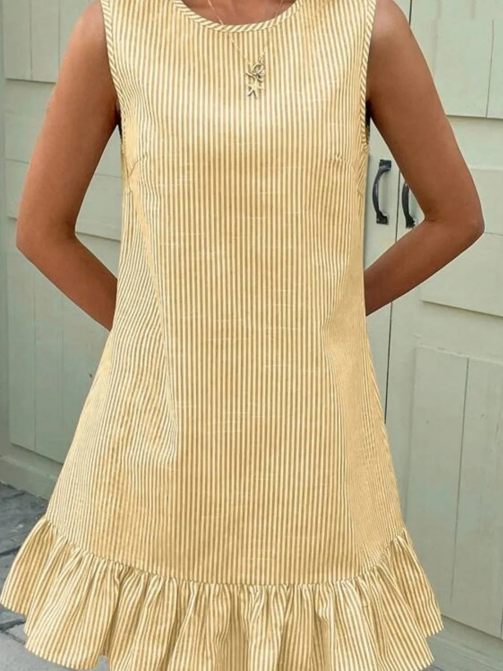 Casual Ruffle  Dress Striped Sleeveless City Commute Summer Fashion Ladies' H-Style Loose Fit round Neckline Polyester