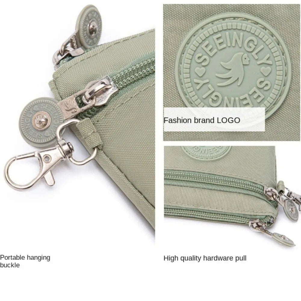 New Solid Color Women Wallet Nylon with Keychain Coin Purse Waterproof Zipper Clutch Ladies