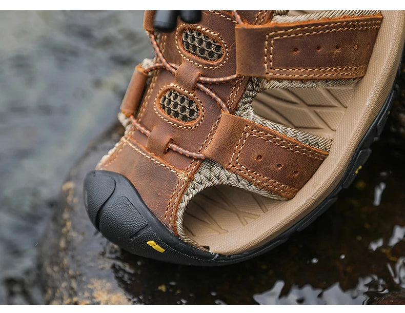 Men Sandals Summer Genuine Leather Mens Casual Shoes Outdoor Leather Sandals for Men Beach Shoes Roman Shoes Rubber Water Shoes
