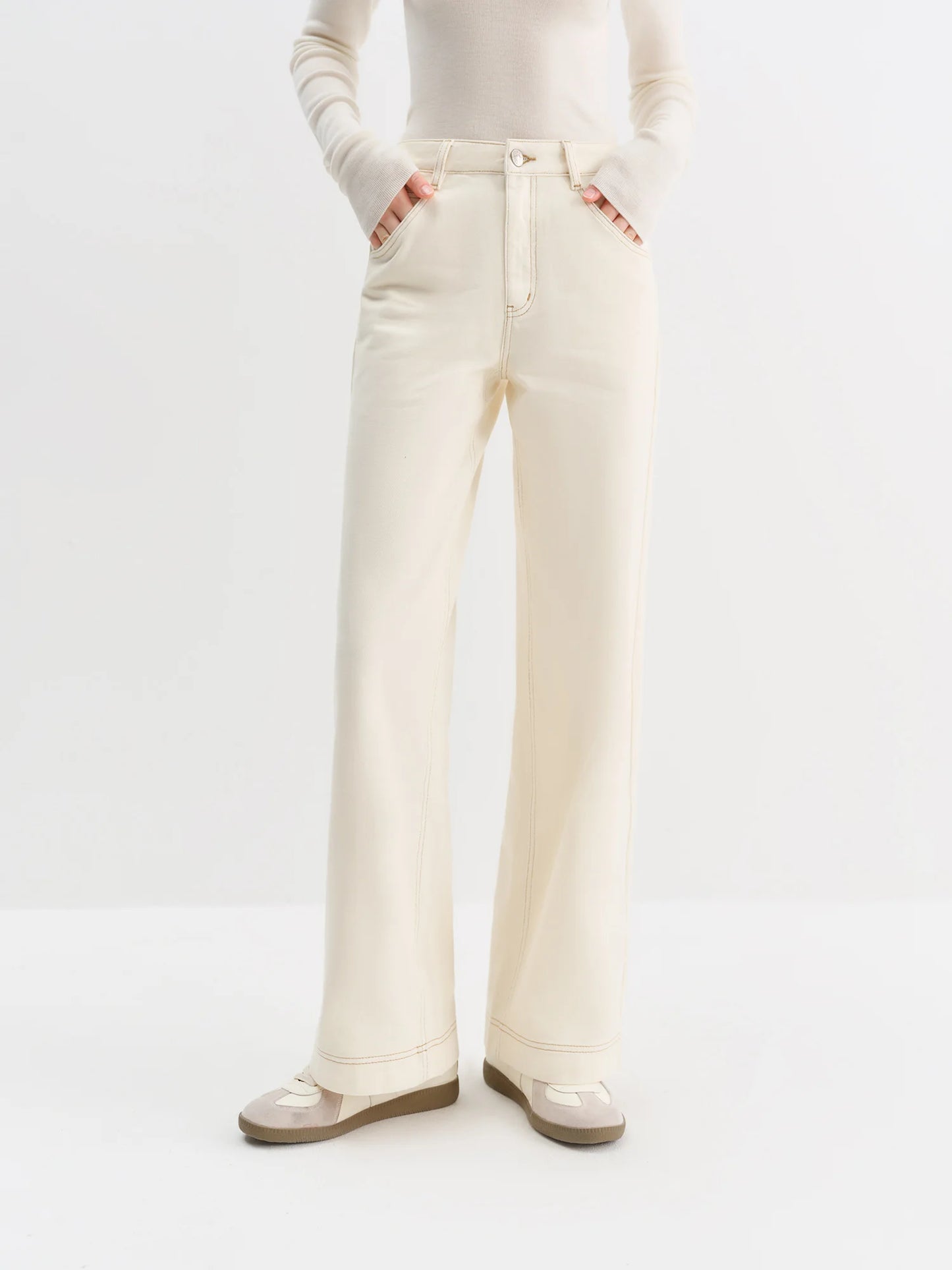 FSLE Straight High Waist Jeans for Women Winter Solid Simple All-match 2025 New Long and Short Versatile Pants Korean Style