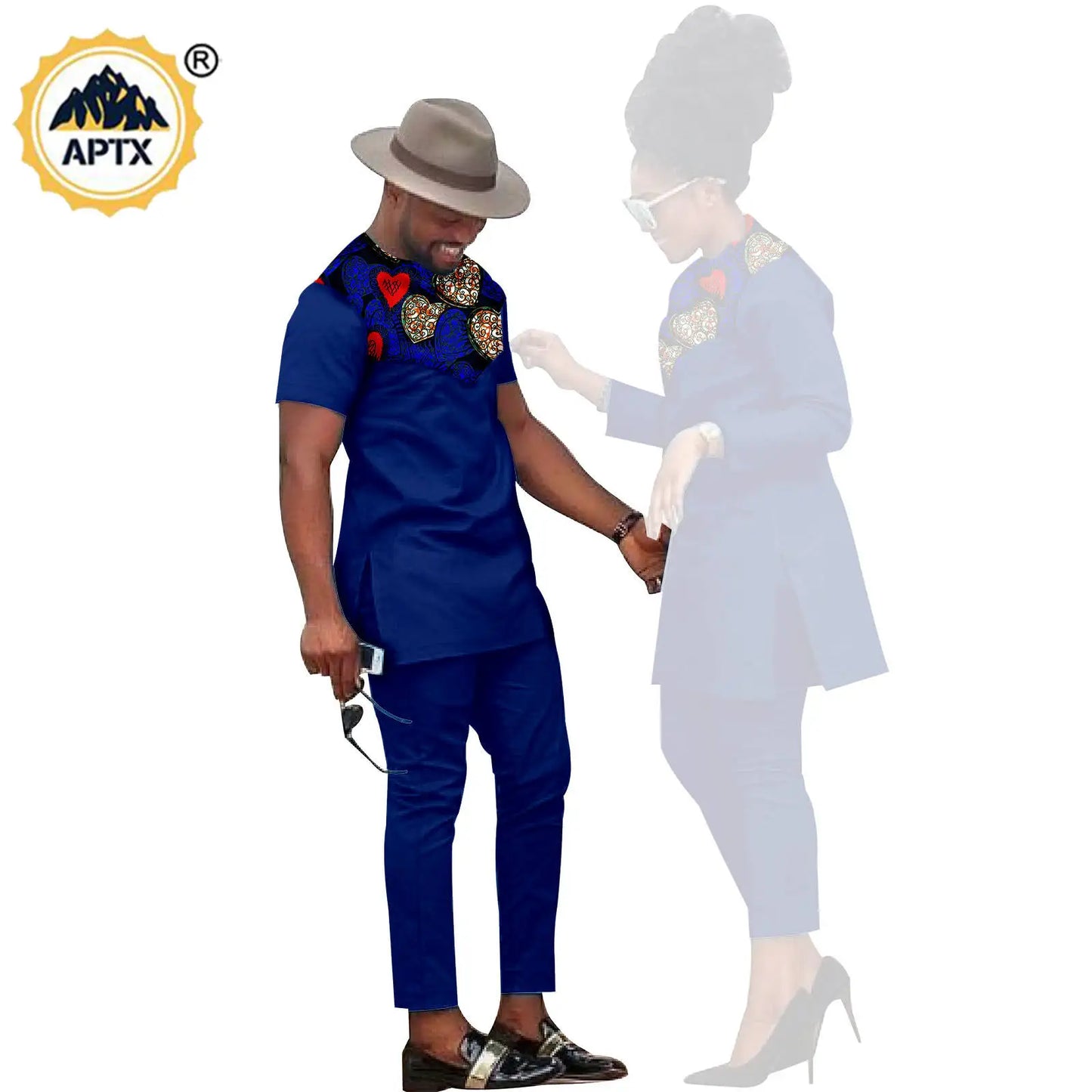 African Men Suits Bazin Riche African Couple Clothes Women Sets Matching Men Outfits Kaftan Patchwork Top and Pant Sets S20C001