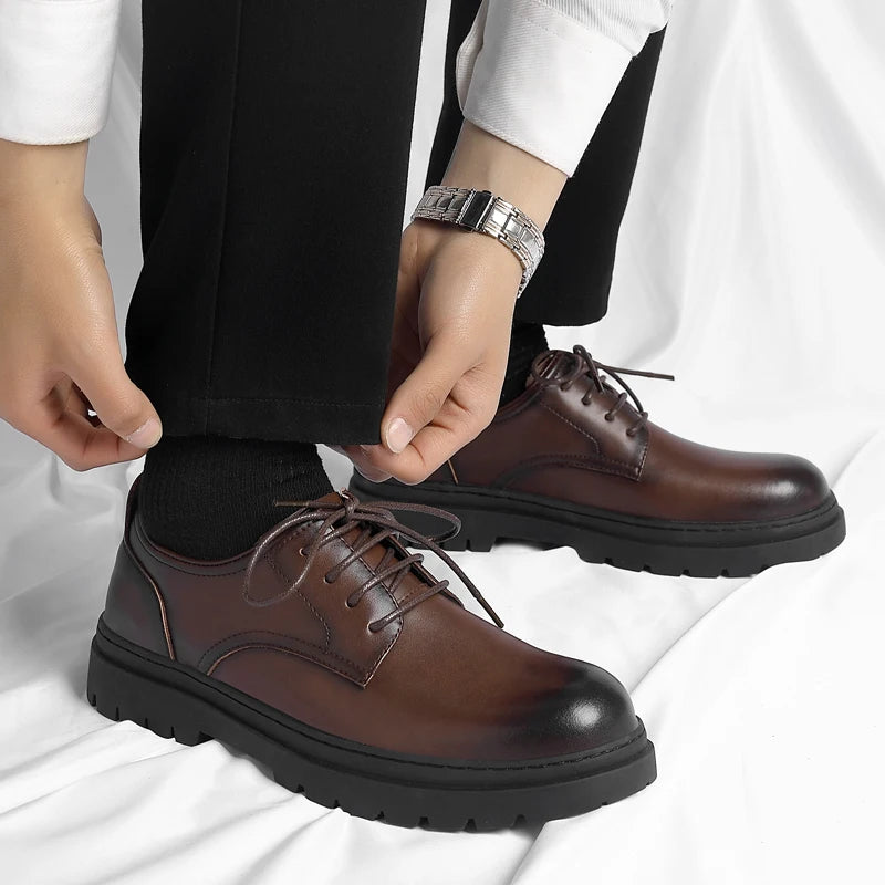 Luxury Leather Male Oxford Shoes Brown Black Mens Dress Shoes New Fashion Round Toe Men's Business Casual Shoes Formal Footwear