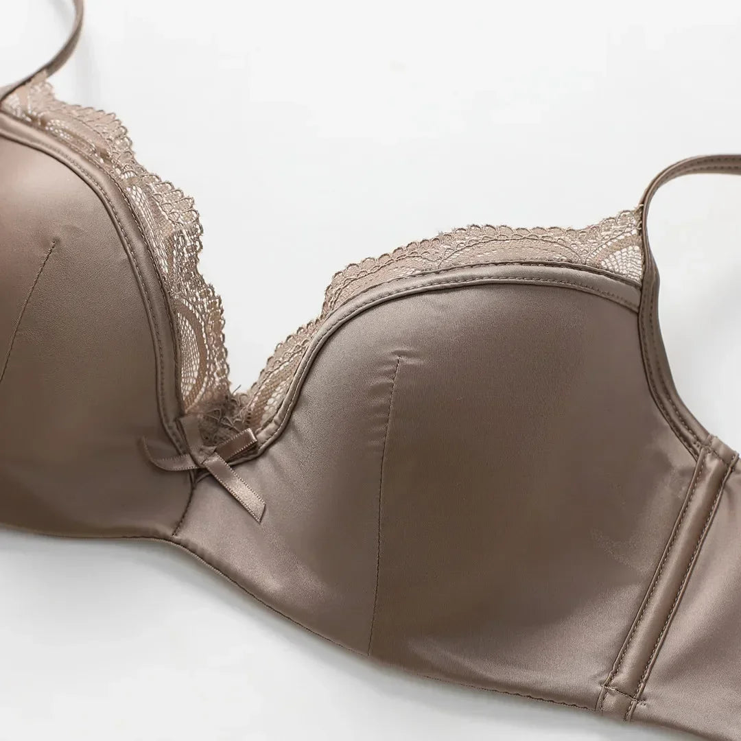French Women's Lace Seamless Underwear Women's Thin Summer Sexy Lace Satin Anti-sagging Push-up Bra Set Underwear Women Set