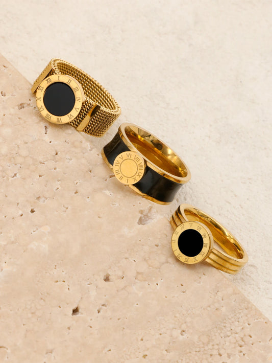 "1 Piece Hot Selling Retro Stainless Steel Roman Digital Circular Resin Drip Ring Luxury Designer Tail Ring Accessory "